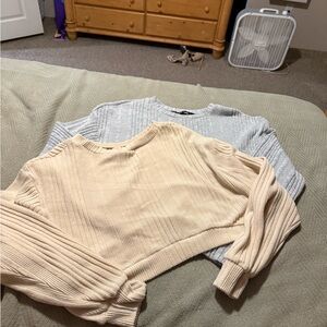 SHEIN Cream and Gray Ribbed Sweater Duo